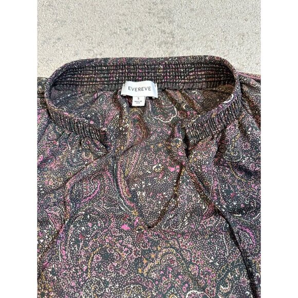 Evereve Blouse Womens Small Brown Pink‎ Paisley Kyra Peasant Blouse V Neck - Picture 6 of 13